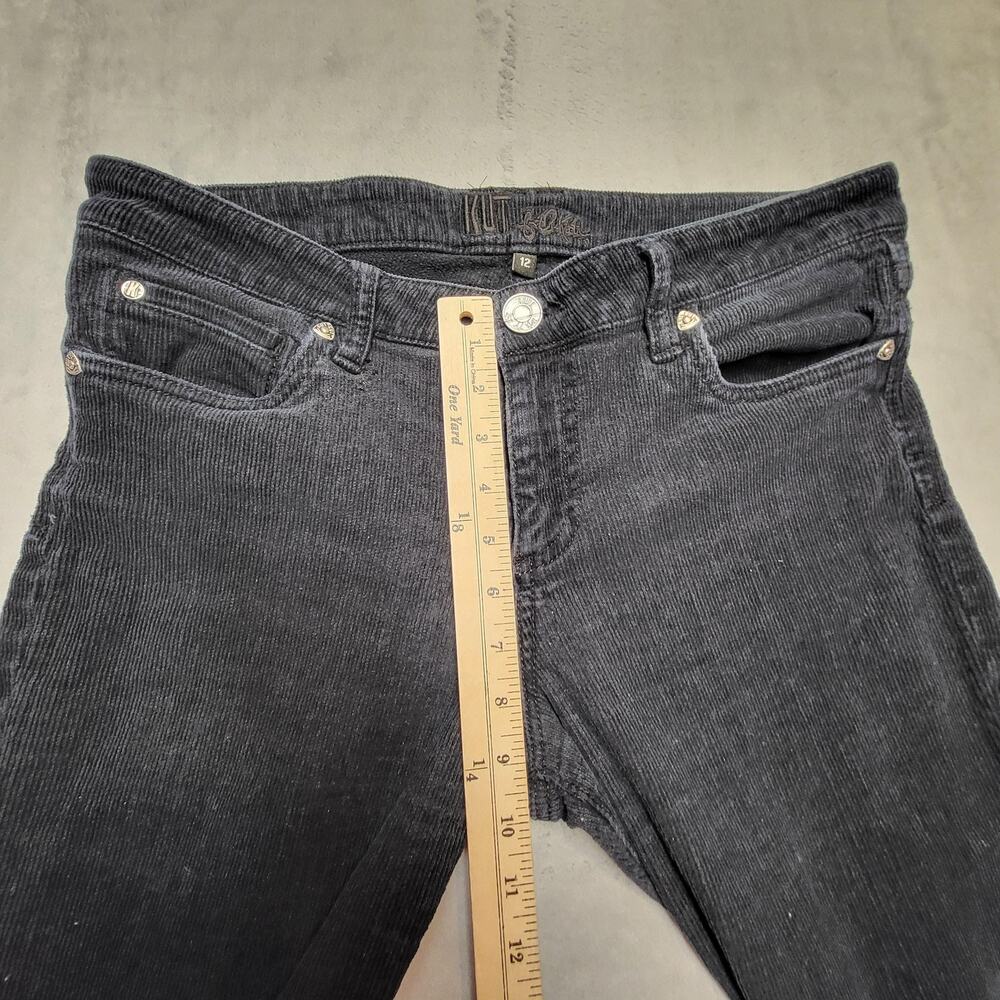 KUT From The Kloth Pants Womens 12 Black Corduroy Flared Logo Easy Care - Picture 7 of 10
